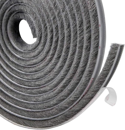 TORRAMI Felt Weather Stripping Seal Tape 11/32 inch x 11/32 inch x 16 ft, Self Adhesive Door Brush Seal Strip with New Package Neat Pile Keep Draft Out Warm in Winter, Grey