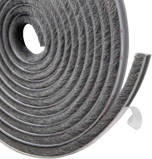 TORRAMI Felt Weather Stripping Seal Tape 11/32 inch x 11/32 inch x 16 ft, Self Adhesive Door Brush Seal Strip with New Package Neat Pile Keep Draft Out Warm in Winter, Grey