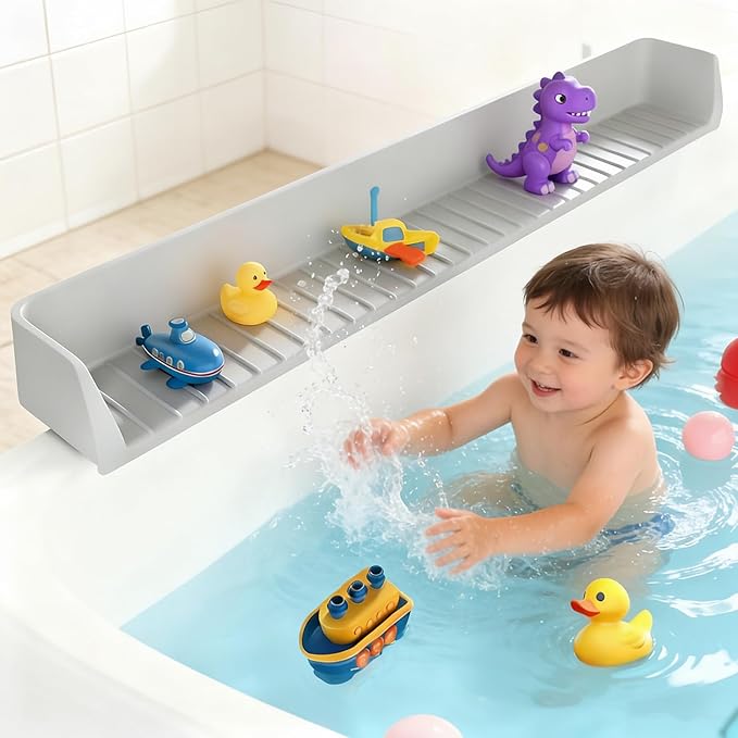 Splash Guard for Bathtub, Bathtub Splash Guard with 11 Suction, Tub Splash Guard Kids Cups Foldable, Effectively Prevents Water Splashes, Keeping Your Bathroom Dry, 2.62-FT (Greyish-White)