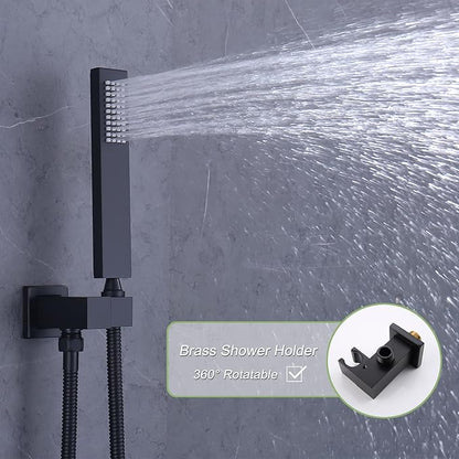 Matte Black Digital Display Shower System with 16X24 inch Ceiling Mounted Shower Head(Rain&Waterfall Modes), with Handheld Spray and 6 PCS Dual Modes Body Jet