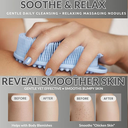 Silicone Body Scrubber for Shower - Gentle Exfoliating Back Scrubber with Soft Bristles - Avilana Premium Dual Sided Bath Brush Massage - Loofah Alternative for Sensitive Skin - Gift Women Men