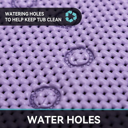 Bathtub Mat Non Slip 36” X 17” Purple Shower Mat Soft Foam Bath Mats for Bathroom Tub, Bathtub Mat with Drain Holes, Suction Cups, Shower Mat Non Slip