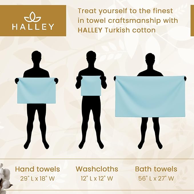 HALLEY Turkish Towels Set (6 Pieces) 650 GSM Highly Absorbent Super Soft 100% Cotton - 2 Bath Towels, 2 Hand Towels 2 Washcloths (Yellow)