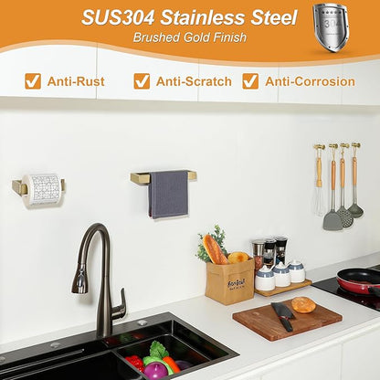 SAYAYO 6-Piece Bathroom Hardware Set Gold, Includes 10 Inch Towel Bar, Toilet Paper Holder & 4Pcs Coat Hooks Wall Mount, Towel Racks for Bathroom Accessories Set SUS304 Stainless Steel