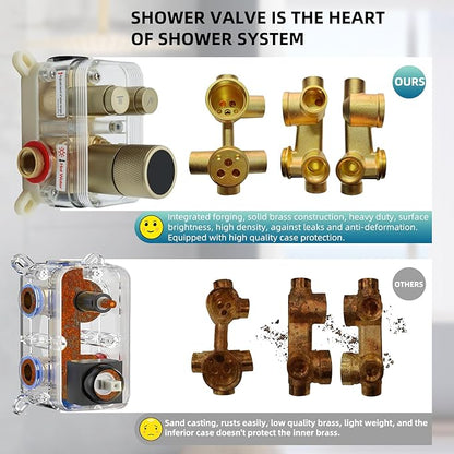 Digital Display Shower Valve Shower Valve 2 Way Shower Diverter Valve Shower Mixing Valve Can Use All the Time Brushed Gold