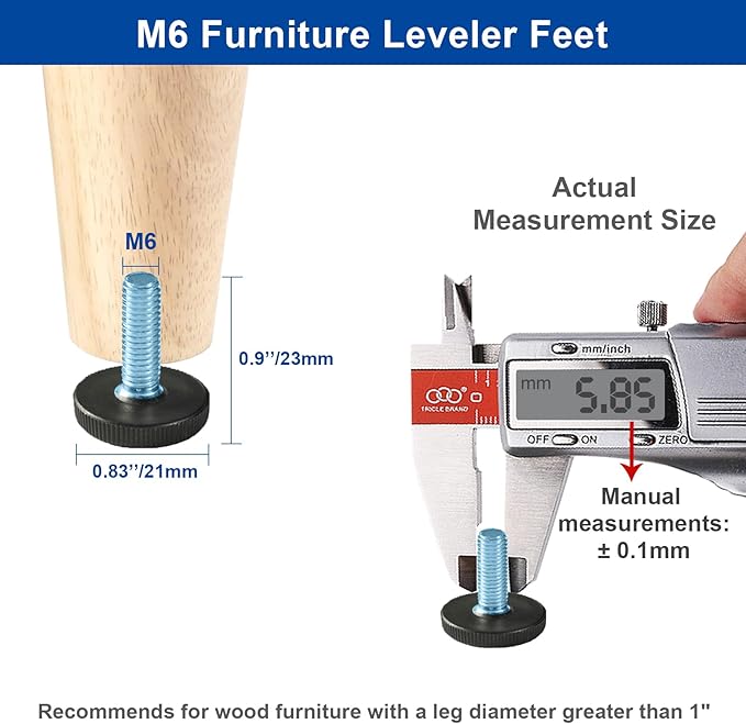 WAFJAMF 32 PCS M6 Thread Adjustable Furniture Levelers Screw in Threaded, Adjustable Levelers Feet Screw On Furniture Glide Leveling for Table, Chair, Furniture Legs