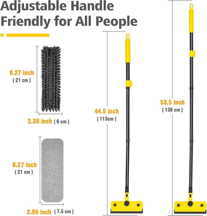 JEHONN Shower Cleaning Brush, 53.5 inches Long Handle Scrubbing Brush, 3-in-1 Bathroom Tub Tile Scrubber Mop with Squeegee for Bathtub Sink Tile Floor Wall Glass Deck (Yellow)