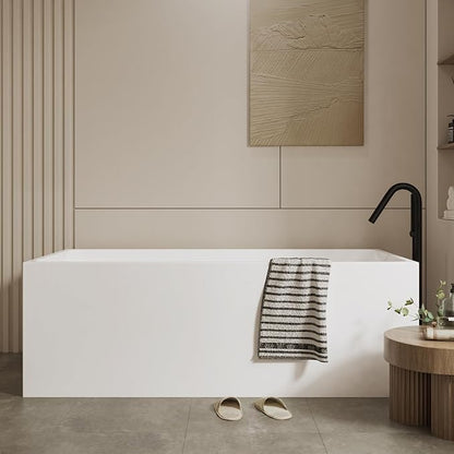 67" Acrylic Freestanding Bathtub - Modern Rectangular Soaking Tub, Glossy White Finish, Chrome Linear Overflow & Drain Kit, CUPC Certified