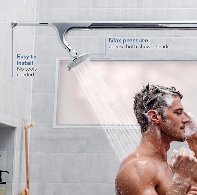 BOONA High Pressure Shower Head System for 2 People as Seen on Shark Tank | Dual Spray, Hotel Quality w/Max Pressure, Rainfall & Swedish Massage Settings | Easy Install, King Krome