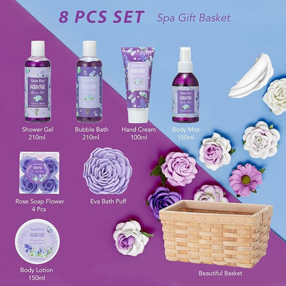 Bath & Shower Spa Basket Gift Set, Perfume Scent spa kit for women w/ Shower Gel, Bubble Bath,Lotions, Bath and Body Christmas Gifts for Women, Self Care Gifts Basket for Her, Birthday Gifts
