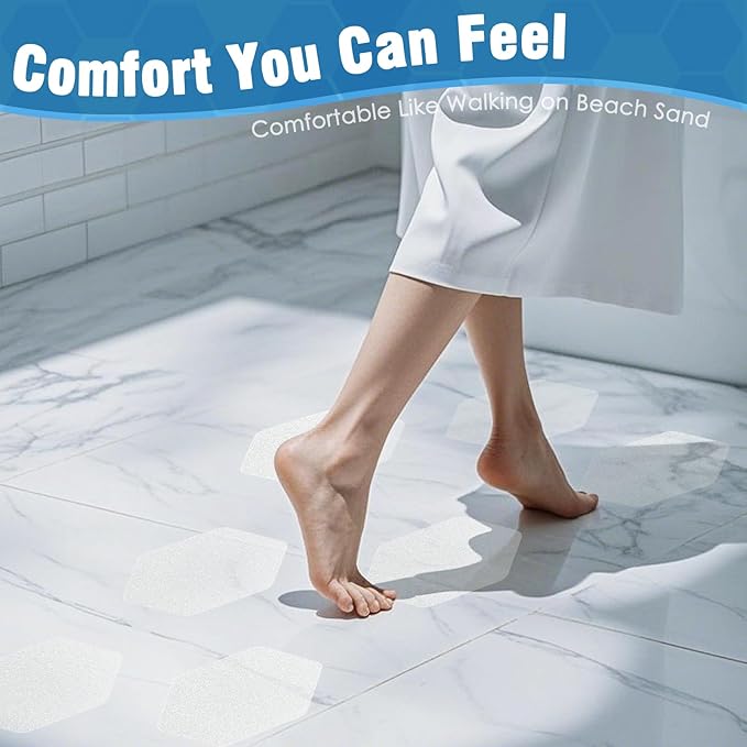S&X 24 Pcs Anti Slip Shower Stickers (Large 4.7" Hexagon), Oversized Non Slip Bathtub Stickers with Scraper, Invisible Clear High Traction Grit Safety Bath Decals for Tub Floor, Pools, Stairs