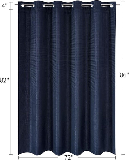 MitoVilla No Hooks Needed Extra Long Shower Curtain Liner Set, Navy Blue 86 inch XL Waffle Fabric Shower Curtains Set with Snap-in Liner for Luxury Hotel Grade & Spa-Like Bathroom Decor