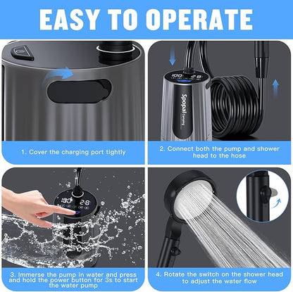 Portable Shower for Camping, [Upgraded] 10000mAh Rechargeable Camping Shower with 5 Adjustable Speeds,Premium LED Display, IPX8 Waterproof Outdoor Shower Kit for Hiking, Car, Pet, Travel