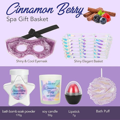Christmas Spa Gift Set Basket for Women Cinnamon Berry, Gift Baskets, Spa Gifts Women Teen Girls Bath and Body Gift Sets,Self Care Spa Kit