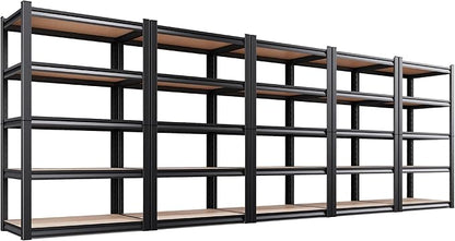 Set of 5 Garage Shelving 5-Tier Heavy Duty Storage Shelves, Adjustable Metal Shelving Unit, Utility Garage Organizer Shelf for Basement, Pantry, Kitchen, Warehouse,15.7" D x 35.4" W x 71.2" H