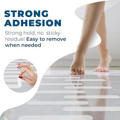 Anti-Slip Shower Stickers - Help Reduce Slipping in Bathtub & Shower, White Non-Slip Bath Strips, Strong Adhesive Bathtub Appliques Suitable for Homes with Kids, Adults & Seniors - 24 Pcs - Homergy