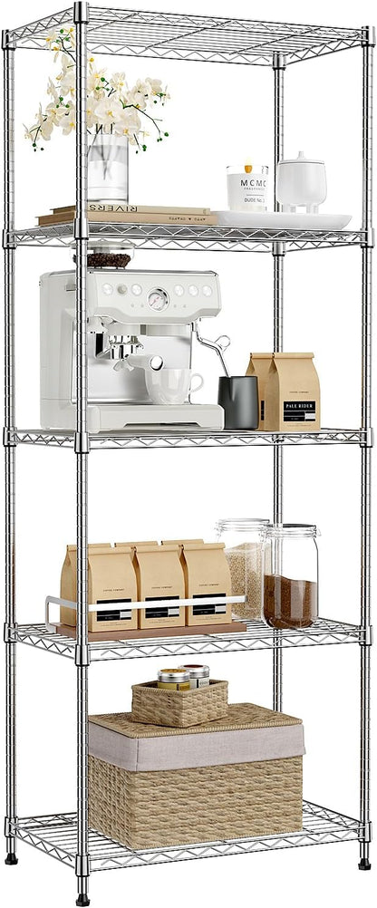 IZEUK 5-Tier Chrome Metal Storage Shelves, Adjustable Wire Shelving Unit for Kitchen, Bathroom, Pantry, Office, Garage, Organizer Wire Rack, 1250 lbs, 13.7" D x 23.6" W x 53.4" H