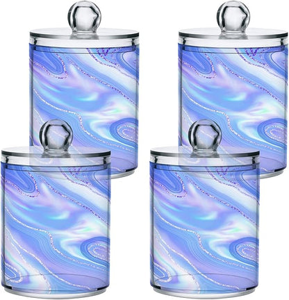 MNSRUU 2 Pack Qtip Holder Organizer Dispenser Liquid Shiny Blue Bathroom Storage Canister Cotton Ball Holder Bathroom Containers for Cotton Swabs/Pads/Floss