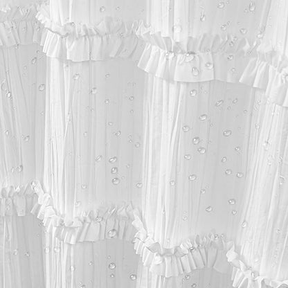 ROSERY No Hook Ruffle Shower Curtain with Snap in Fabric Liner Set, Ruched Vintage Farmhouse Shower Curtain for Bathroom with See Through Window, Ruffle Pattern, 71" W x 74" L