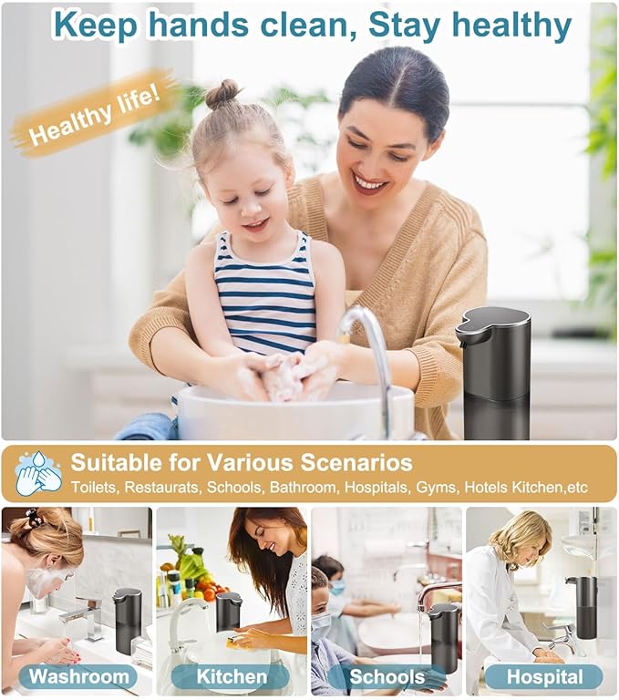 Soap Dispenser, Automatic Foaming Soap Dispenser with 4 Adjustable Volume Control, Touchless Rechargeable Hands Free Auto Soap Pump for Kitchen, Bathroom, Hotel, Restaurant,13.5oz/ 400ml