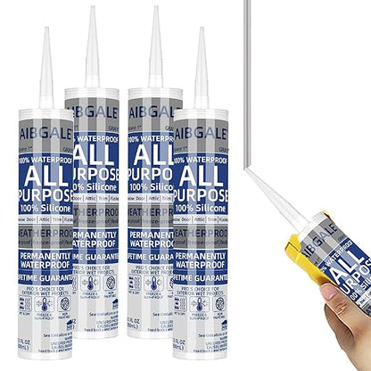 4 Packs Gray Silicone Sealant, All-Purpose 100% Waterproof Silicone Caulk, Adhesive CaulkingSilicone for Indoor Outdoor Windows, AquariumBathtub Auto Leak Seaing. 10.1 0z (4)