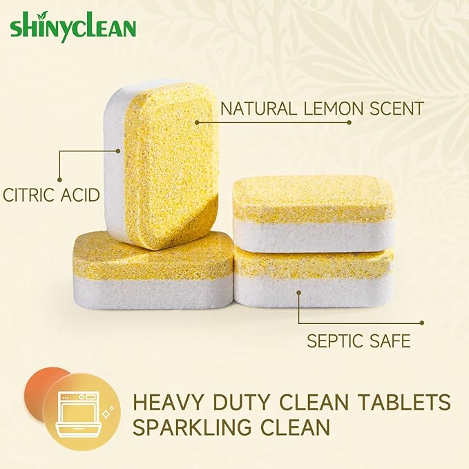 Heavy Duty Dishwasher Cleaning Tablets | Natural Dishwasher Cleaner and Deodorizer | Helps Remove Limescale, Hard Water & Odor | Septic Safe, 12 Pack - 1 Year Supply