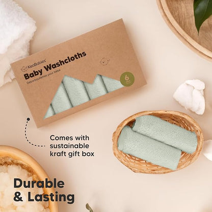 6-Pack Baby Washcloths - Soft Absorbent Viscose from Bamboo Wash Cloths for Babies, Kids, Toddlers, Infant, Newborn Bath Towels, Gentle on Sensitive Skin, 10x10 Reusable Face Towels (Dove)