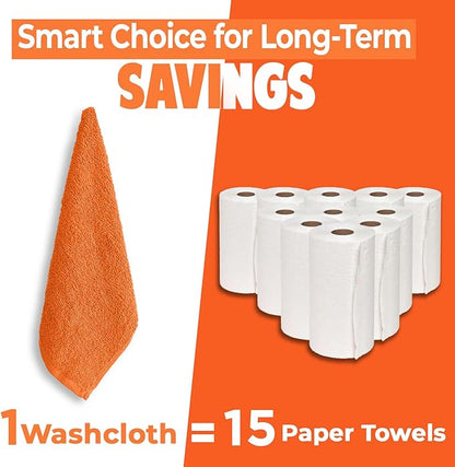 DAN RIVER 12 Pack Wash Cloths for Showering [12x12] - 100% Cotton Washcloths Premium Quality Flannel Face Cloths for Bathroom, Highly Absorbent and Soft Feel Wash Clothes, Orange