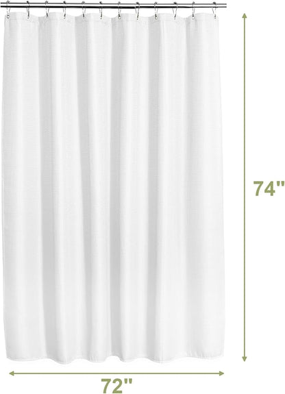 AmazerBath White Shower Curtain 72x74 Inches, Waffle Shower Curtains for Bathroom, Cloth Shower Curtain Fabric Heavy Duty 240GSM, Thick Bathroom Shower Curtains Hotel Quality, Premium Polyester