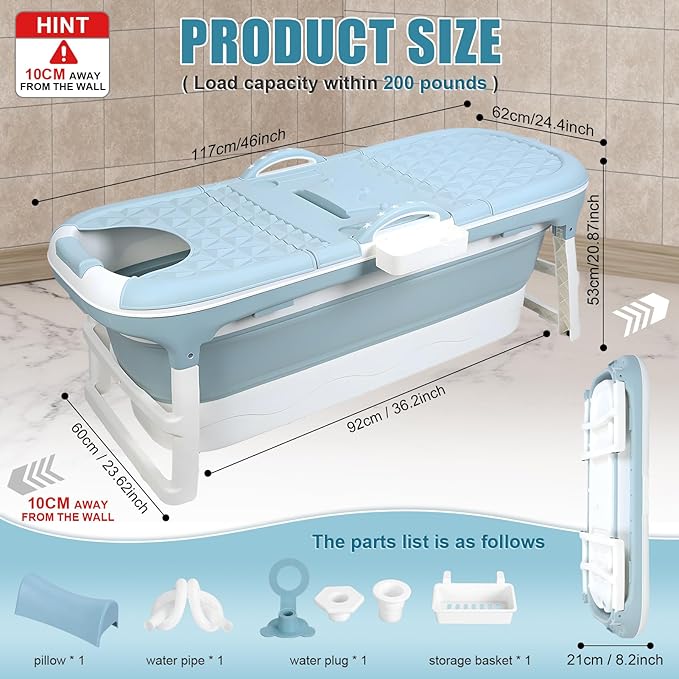 Portable Bathtub for Adult, Large Collapsible Tub, Portable Tub for Adults, Tub for Shower, Sweat Steaming Spa Sweat Steaming Bathtub, Effortless Folding Bathtub, Hot Bath, Ice Bath 46 in