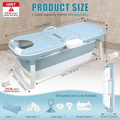 Portable Bathtub for Adult, Large Collapsible Tub, Portable Tub for Adults, Tub for Shower, Sweat Steaming Spa Sweat Steaming Bathtub, Effortless Folding Bathtub, Hot Bath, Ice Bath 46 in