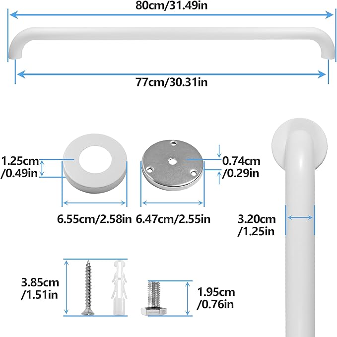 Shower Grab Bar, 2 Pack 32 Inch White Bathroom Safety Bar, 1.25" Diameter 304 Stainless Steel Grab Bars for Bathtubs and Showers, Handicap Shower Grab Bar for Seniors Elderly