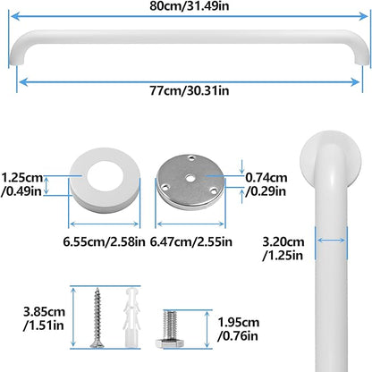 Shower Grab Bar, 2 Pack 32 Inch White Bathroom Safety Bar, 1.25" Diameter 304 Stainless Steel Grab Bars for Bathtubs and Showers, Handicap Shower Grab Bar for Seniors Elderly