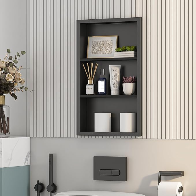Bathroom Medicine Cabinet Recessed,14x24 Black Shower Niche for Shower Wall,Surface Mount Medicine Cabinet Replacement Shelves,Recessed Wall Niche for Over Toilet Storage/Living Room/Hallway