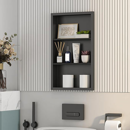 Bathroom Medicine Cabinet Recessed,14x24 Black Shower Niche for Shower Wall,Surface Mount Medicine Cabinet Replacement Shelves,Recessed Wall Niche for Over Toilet Storage/Living Room/Hallway