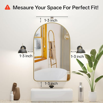 Arched Bathroom Medicine Cabinet with Mirror, No Assembly Needed, Recessed or Surface Mount Wall Storage Cabinet, Mirror Cabinet with Tissue Slot & 2X Magnifying Mirror (Gold, 31.5"L x 19.7")