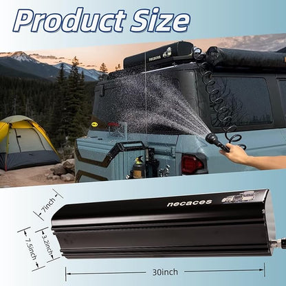 4.5Gallon Pressurized Water Tank,Portable Aluminum Camping Shower Water Storage with Spray Hose for Overland Off-Road Vehicles, Pick-up Trucks,Outdoor Activities Water Supply.