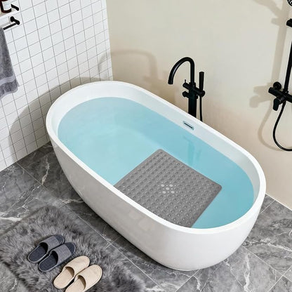 Anti-Slip Bathtub Shower mat, 20.8×20.8（Approximately 53×53cm） inch Soft Oversized Machine Washable Non-Slip Bathtub mat with Drainage Holes, Bathroom Floor Suction Cup.（1-Opaque Gray）