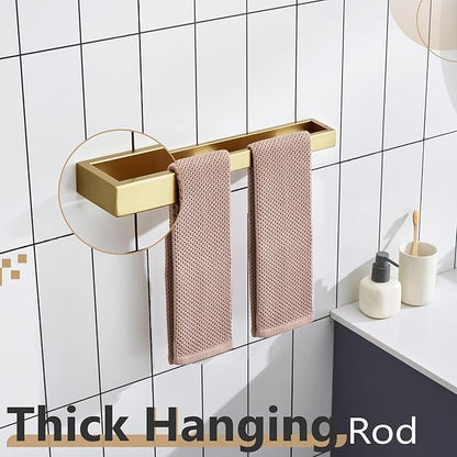 KOKOSIRI Towel Bar Brushed Gold Bath Towel Holder 16 Inch Kitchen Towel Hanger Rack Stainless Steel Bathroom Hardware Wall Mounted, 1 Pack B4008BG-L16