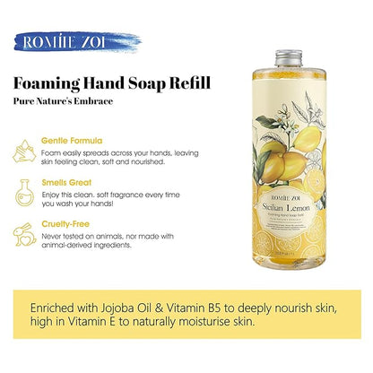 ROMIIE ZOI Foaming Hand Soap Refill, Lemon, Gentle & Moisturizing Formula, 1 L/ 33.8 FL OZ