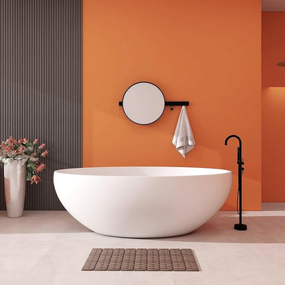 Upgraded 67" Stone Resin Freestanding Bathtub, Oval Solid Surface Extra Wide Tub with Overflow and Pop-up Drain, Matte White