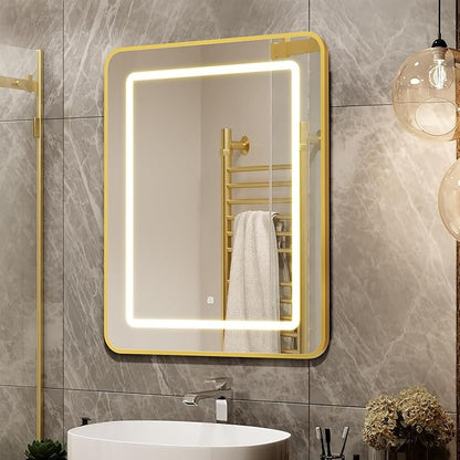 APRILSOUL 16X24 Inch Gold Bathroom Medicine Cabinet with Mirror, Recessed or Surface Lighted Medicine Cabinet with 3 Colors Temperature, Dimmable Light
