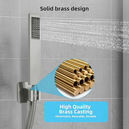 Bathroom Shower Faucet Set，10 Inch Rain Shower Head with Handheld Spray，Brass Shower Valve Trim Kit，Wall Mounted Square Rain Shower System (Brushed Nickel)