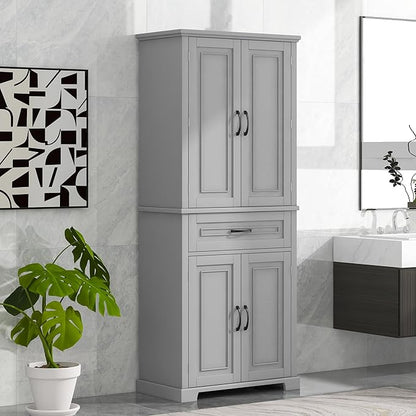 Favfurish 72" Tall Bathroom Storage Cabinet with Doors and Drawer,Modern Linen Cabinets w/Adjustable Shelves & Door Storage Rack,Freestanding Organizer for Bath Room,Study,Office,Kitchen Grey