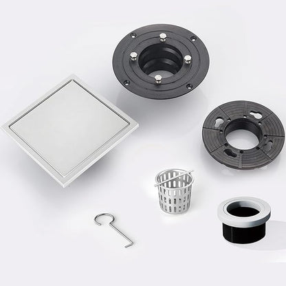 6 Inch Square Shower Floor Drain, Shower Drain Kit with Flange and 2 in 1 Tile-Insert Cover, Square Shower Drain, SUS 304 Stainless Steel Floor Drain,Silver