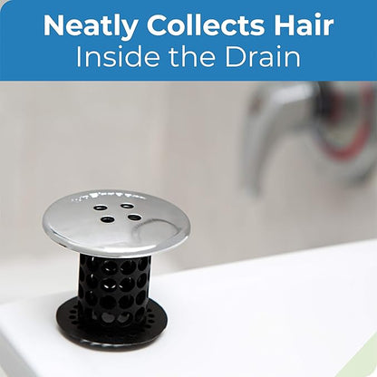 TubShroom Tub Drain Hair Catcher, Black Chrome – Protector and Catcher for Bathroom Drains, Fits 1.5” 1.75” Bathtub Shower Drains