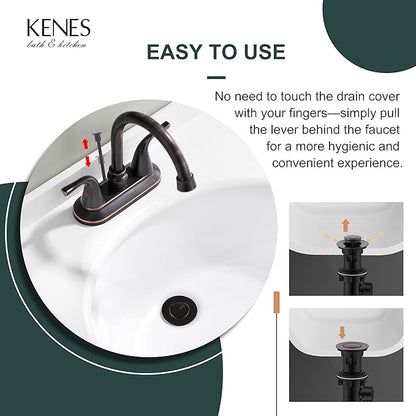 KENES Oil Rubbed Bronze Bathroom Sink Drain Assembly with Lift Rod, Bathroom Sink Drain with Overflow, Lavatory Pop Up Drain Stopper for Bathroom Vanity Sink, LJ-P701-8