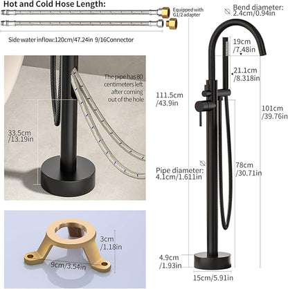 Freestanding Bathtub FaucetFloor Mount Bathtub Filler Shower Mixer Faucet with Handheld Shower Sprayer Swivel, Side Inlet，Matte Black