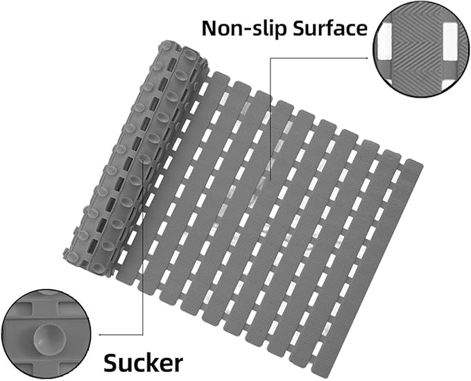 Anti-Slip Bath Bathtub Mat 27.5 x 15.7 inches Bathroom Anti-Slip Home Bathroom Shower Drain Slip-Resistant Suction Cup Mat Bathtub Massage Foot Mat Washable Quick-Dry