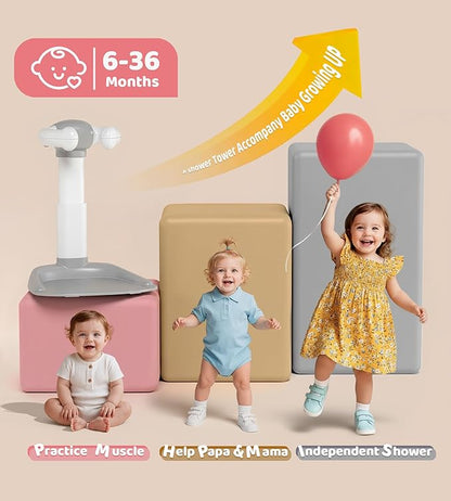 Baby Bath Stand, Foldable Standing Bathtub for Baby, Shower Stand and Bath Support for Infants and Toddlers (6–36 Months), Non-Slip Adjustable Baby Standing Support, Coffee